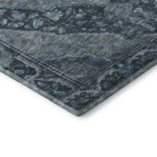 Navy Blue And Gray Oriental Washable Area Rug With UV Protection Photo 7