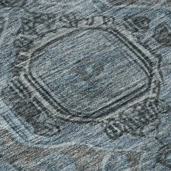 Navy Blue And Gray Oriental Washable Area Rug With UV Protection Photo 9