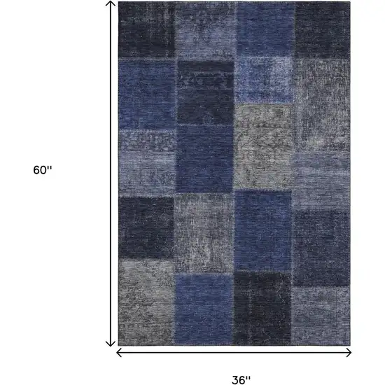 Navy Blue And Gray Patchwork Washable Area Rug With UV Protection Photo 5