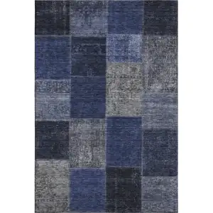 Photo of Navy Blue And Gray Patchwork Washable Area Rug With UV Protection