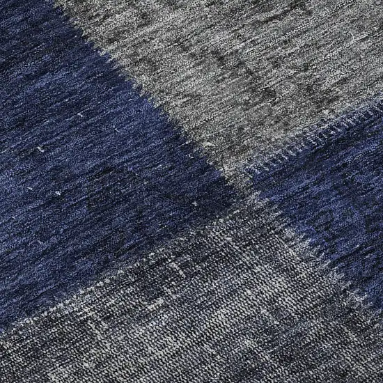 Navy Blue And Gray Patchwork Washable Area Rug With UV Protection Photo 9