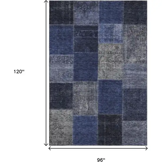 Navy Blue And Gray Patchwork Washable Area Rug With UV Protection Photo 3