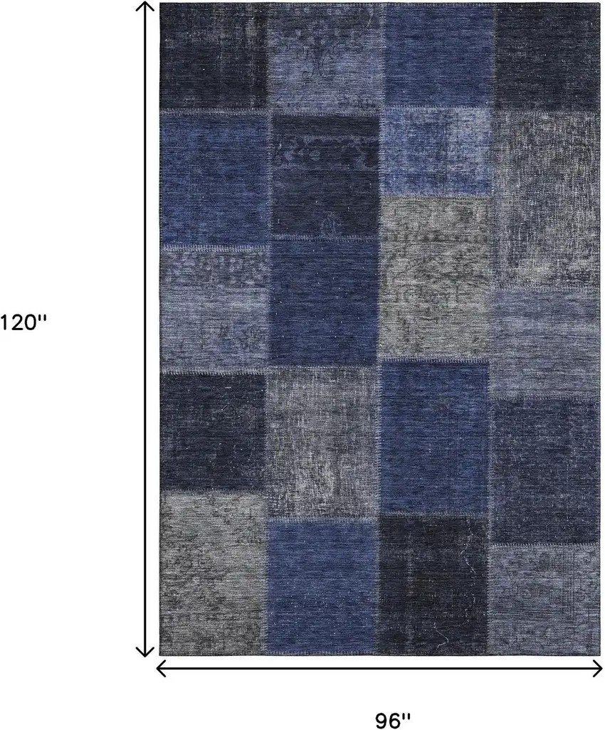 Navy Blue And Gray Patchwork Washable Area Rug With UV Protection Photo 3