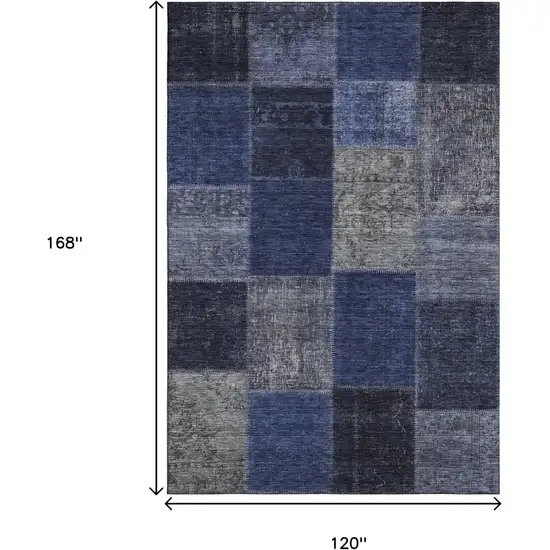 Navy Blue And Gray Patchwork Washable Area Rug With UV Protection Photo 3