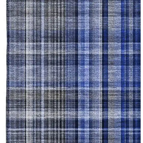 Navy Blue And Gray Plaid Washable Area Rug With UV Protection Photo 7