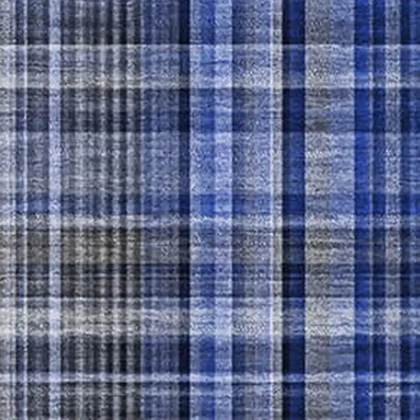 Navy Blue And Gray Plaid Washable Area Rug With UV Protection Photo 6