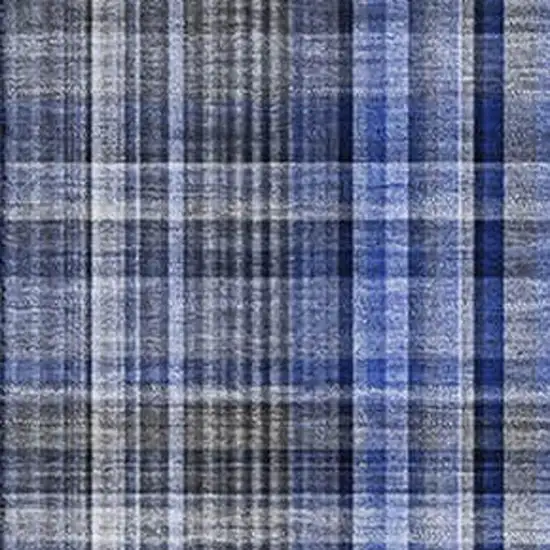 Navy Blue And Gray Plaid Washable Area Rug With UV Protection Photo 7