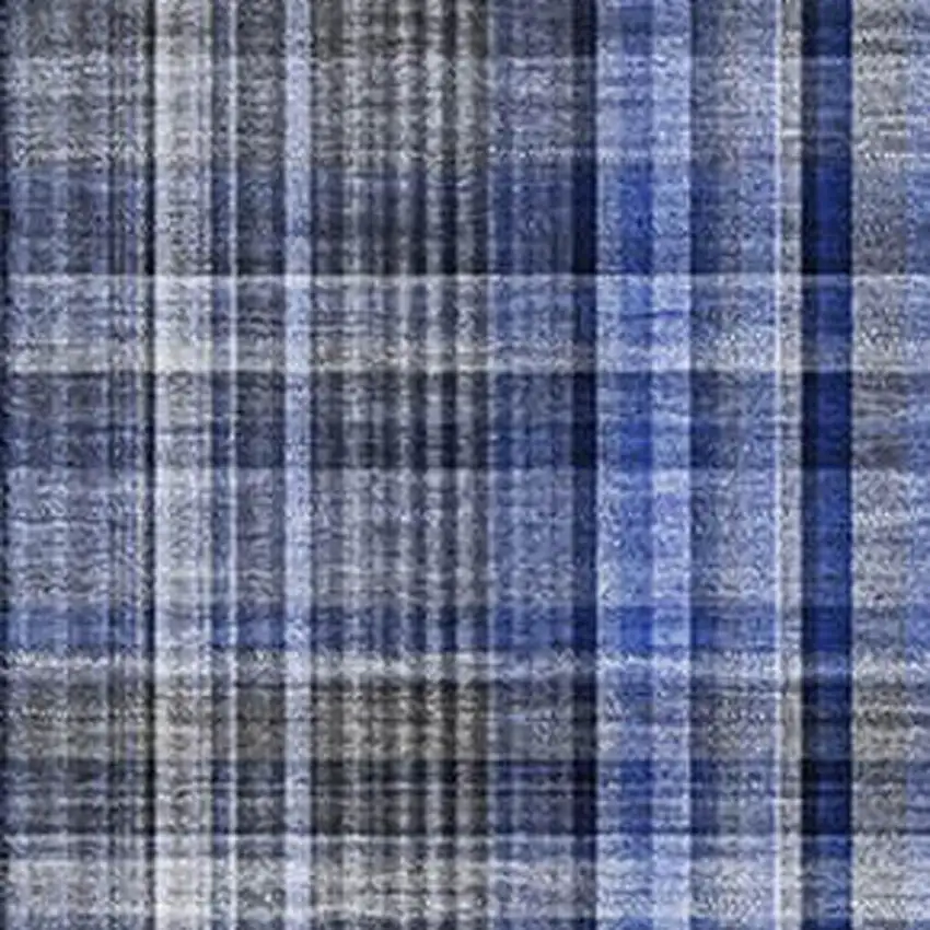 Navy Blue And Gray Plaid Washable Area Rug With UV Protection Photo 7