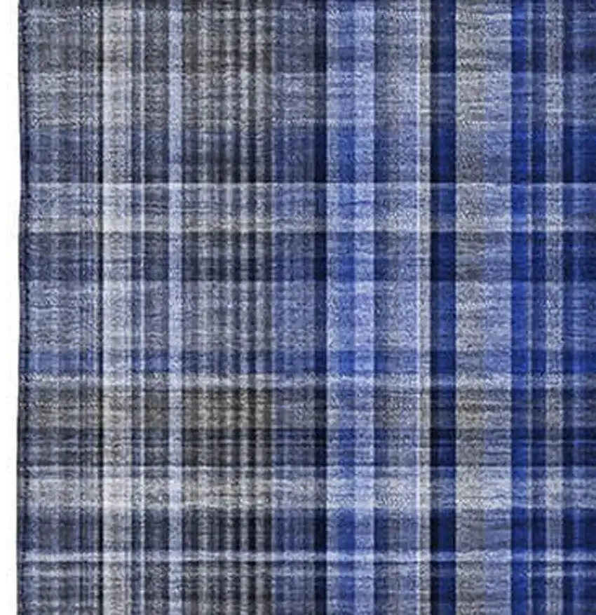 Navy Blue And Gray Plaid Washable Area Rug With UV Protection Photo 8