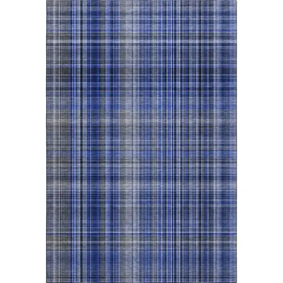 Navy Blue And Gray Plaid Washable Area Rug With UV Protection Photo 1