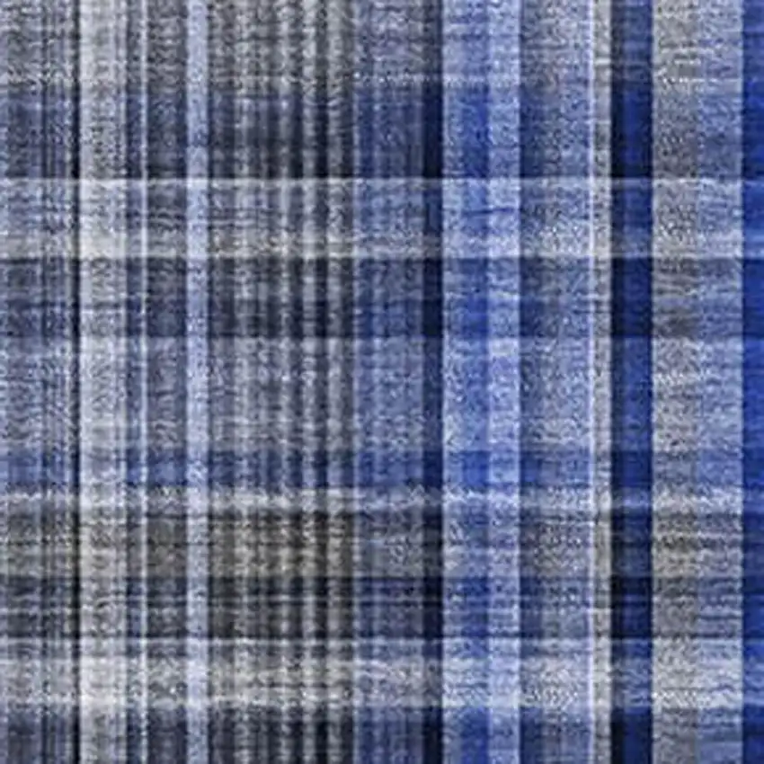 Navy Blue And Gray Plaid Washable Area Rug With UV Protection Photo 8