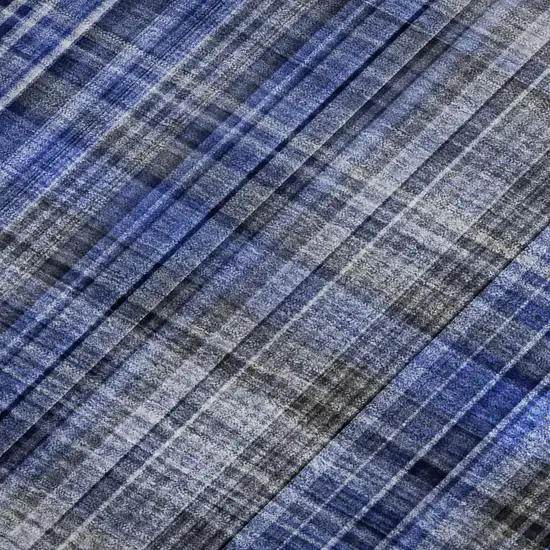 Navy Blue And Gray Plaid Washable Area Rug With UV Protection Photo 7