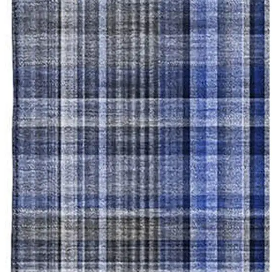 Navy Blue And Gray Plaid Washable Area Rug With UV Protection Photo 3