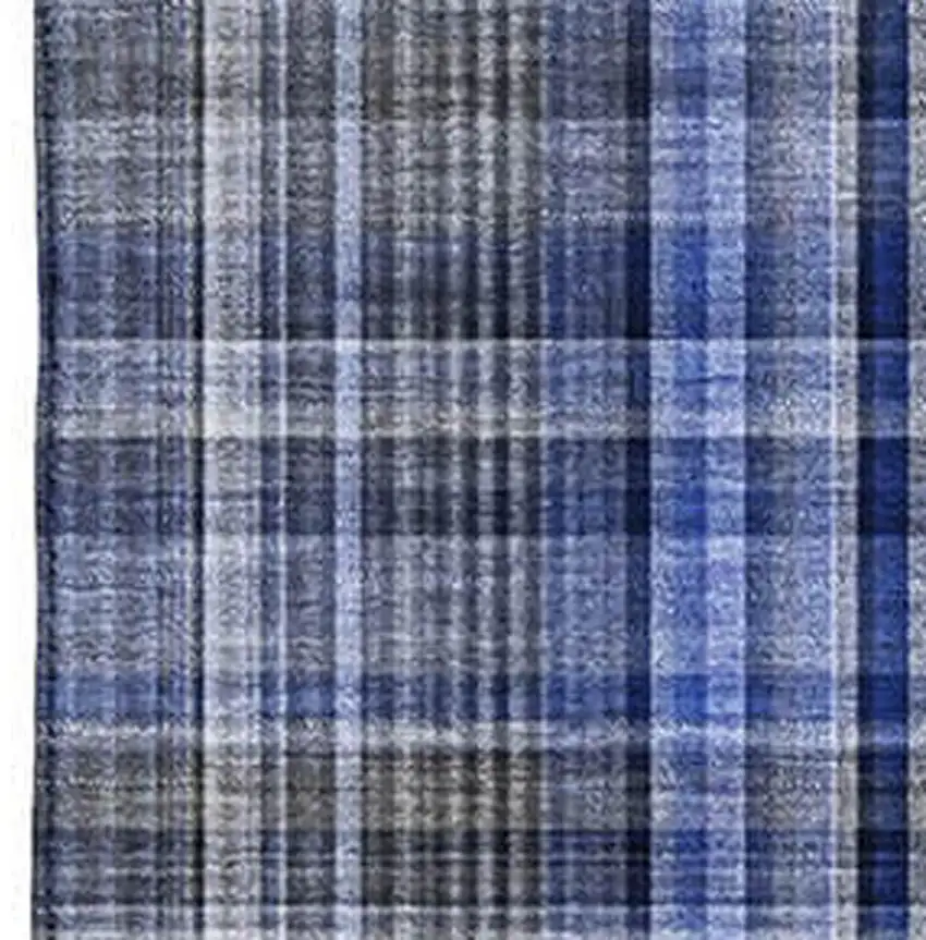 Navy Blue And Gray Plaid Washable Area Rug With UV Protection Photo 3