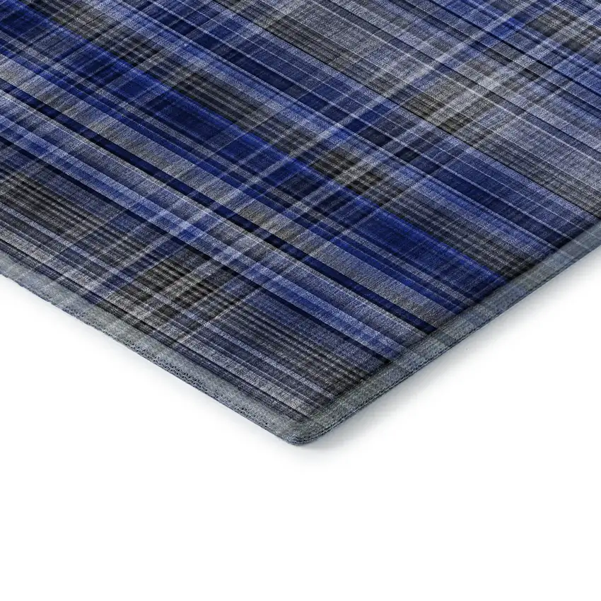 Navy Blue And Gray Plaid Washable Area Rug With UV Protection Photo 6