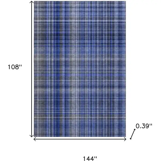 Navy Blue And Gray Plaid Washable Area Rug With UV Protection Photo 3
