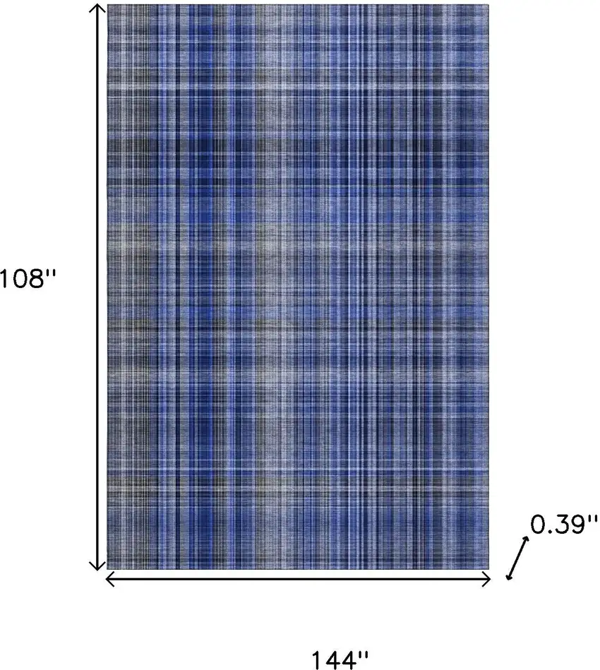 Navy Blue And Gray Plaid Washable Area Rug With UV Protection Photo 3