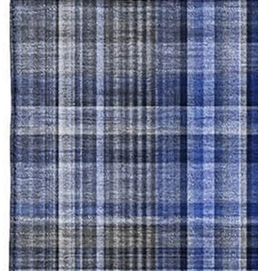 Navy Blue And Gray Plaid Washable Area Rug With UV Protection Photo 7