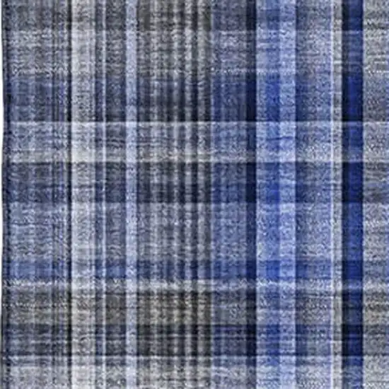 Navy Blue And Gray Plaid Washable Area Rug With UV Protection Photo 8