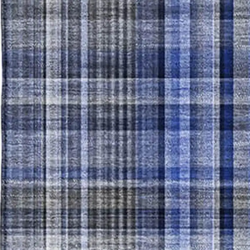 Navy Blue And Gray Plaid Washable Area Rug With UV Protection Photo 8