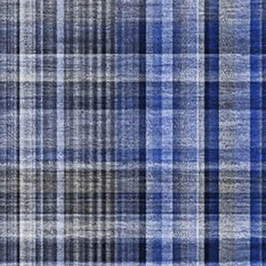 Navy Blue And Gray Plaid Washable Area Rug With UV Protection Photo 3