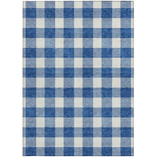 Navy Blue And Gray Plaid Washable Indoor Outdoor Area Rug Photo 7