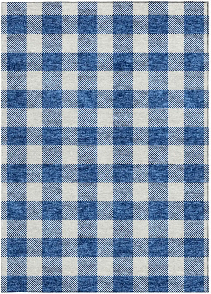 Navy Blue And Gray Plaid Washable Indoor Outdoor Area Rug Photo 7