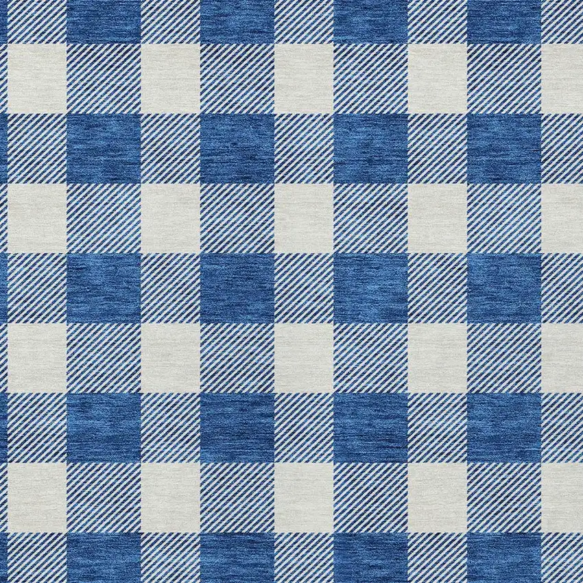 Navy Blue And Gray Plaid Washable Indoor Outdoor Area Rug Photo 6