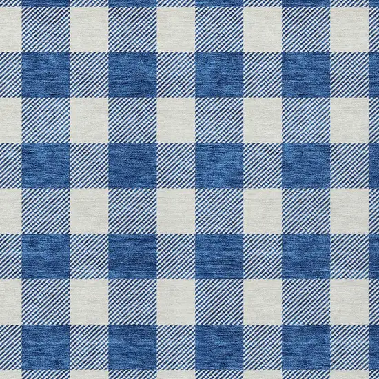 Navy Blue And Gray Plaid Washable Indoor Outdoor Area Rug Photo 6