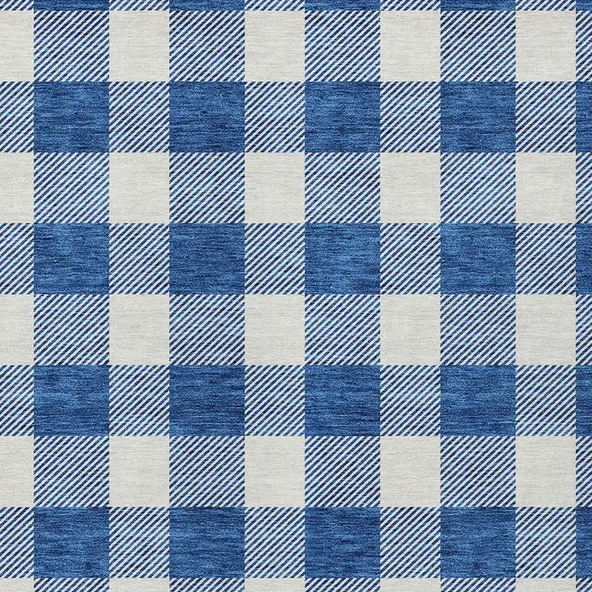 Navy Blue And Gray Plaid Washable Indoor Outdoor Area Rug Photo 6