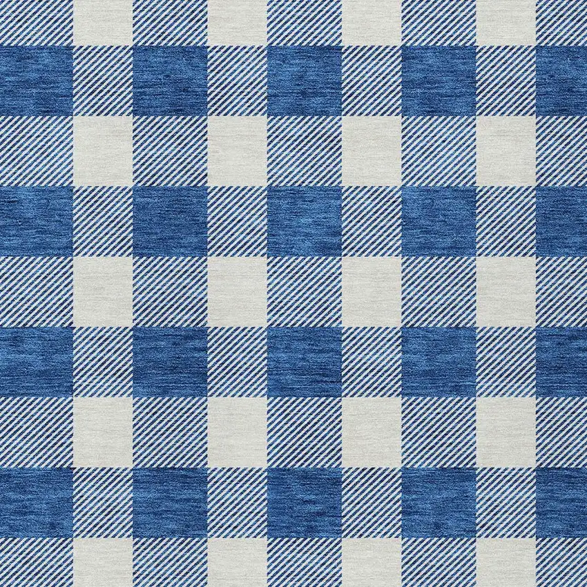 Navy Blue And Gray Plaid Washable Indoor Outdoor Area Rug Photo 6