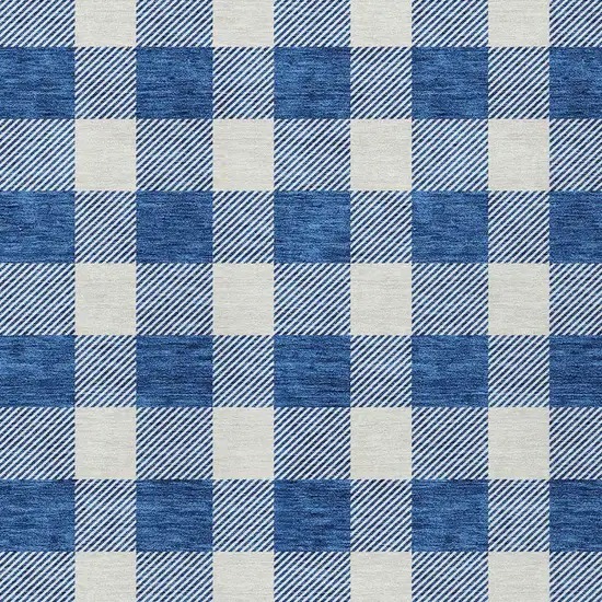 Navy Blue And Gray Plaid Washable Indoor Outdoor Area Rug Photo 6