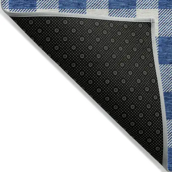 Navy Blue And Gray Plaid Washable Indoor Outdoor Area Rug Photo 4