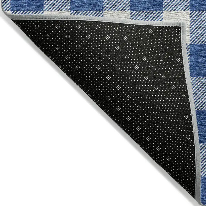 Navy Blue And Gray Plaid Washable Indoor Outdoor Area Rug Photo 4