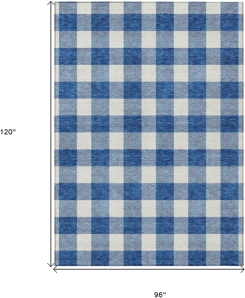 Navy Blue And Gray Plaid Washable Indoor Outdoor Area Rug Photo 3