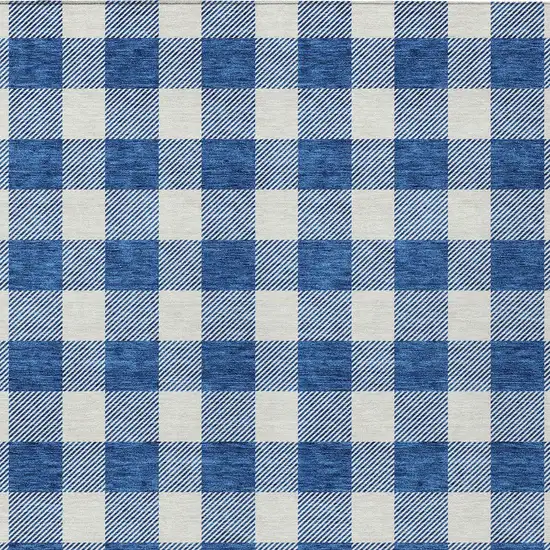Navy Blue And Gray Plaid Washable Indoor Outdoor Area Rug Photo 7