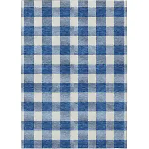 Photo of Navy Blue And Gray Plaid Washable Indoor Outdoor Area Rug