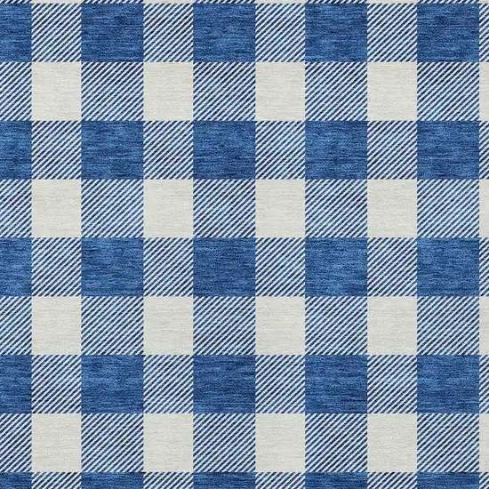 Navy Blue And Gray Plaid Washable Indoor Outdoor Area Rug Photo 6