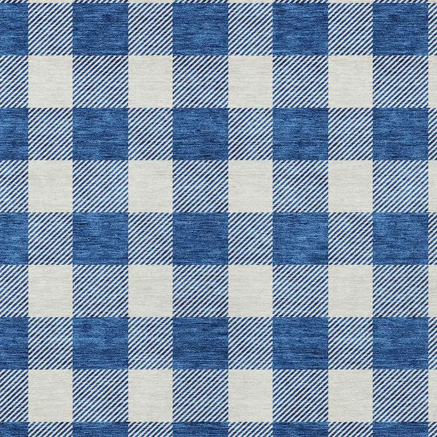 Navy Blue And Gray Plaid Washable Indoor Outdoor Area Rug Photo 6