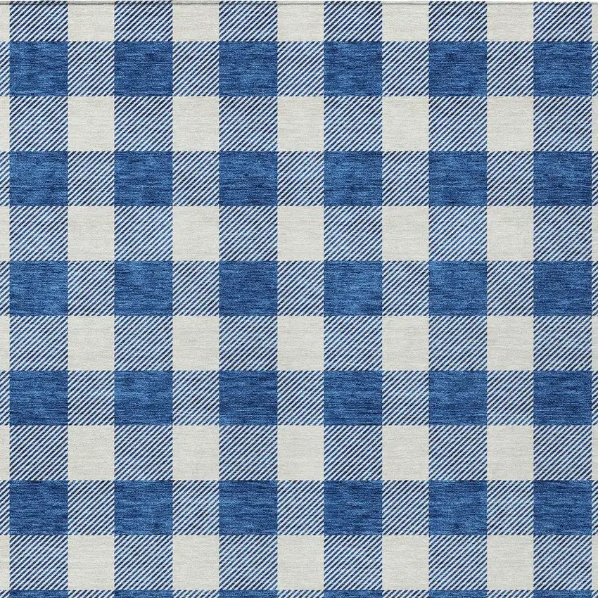 Navy Blue And Gray Plaid Washable Indoor Outdoor Area Rug Photo 7