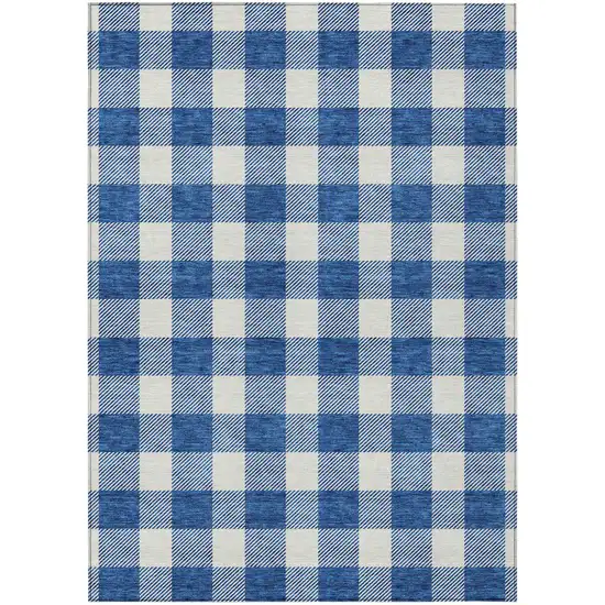 Navy Blue And Gray Plaid Washable Indoor Outdoor Area Rug Photo 2