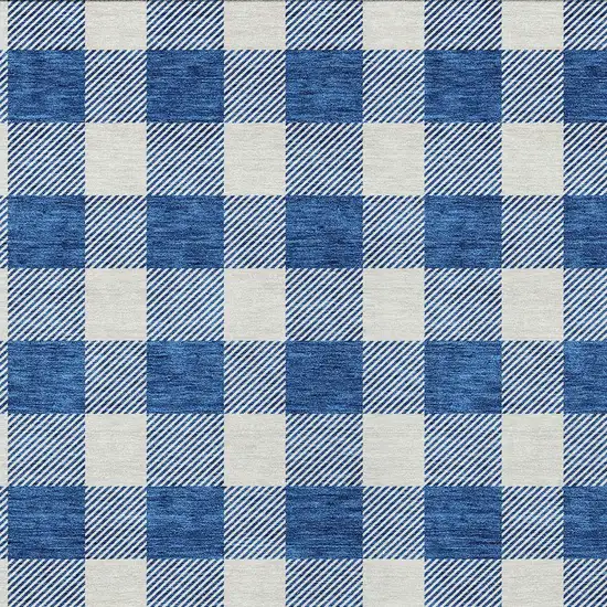 Navy Blue And Gray Plaid Washable Indoor Outdoor Area Rug Photo 6