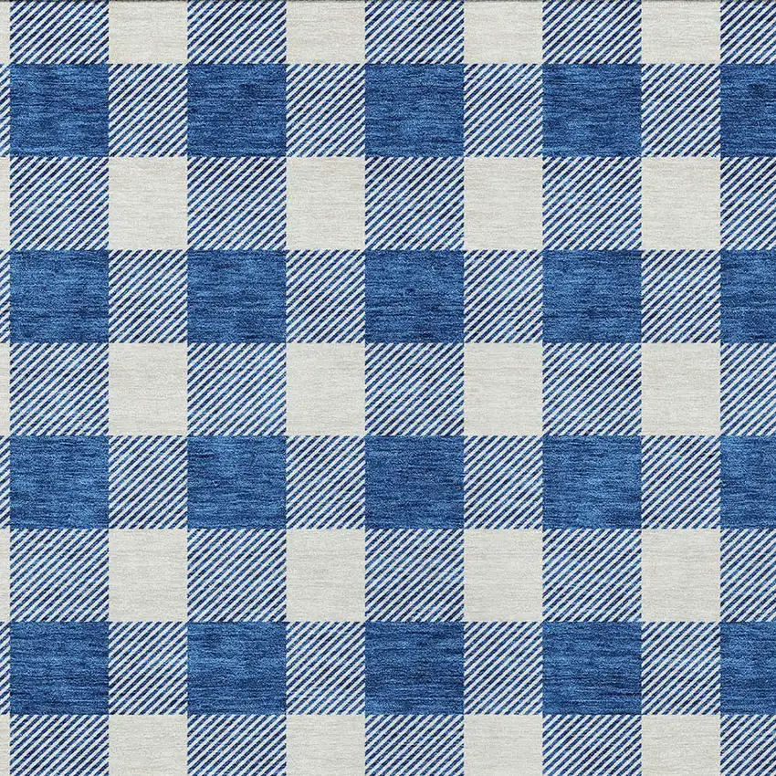 Navy Blue And Gray Plaid Washable Indoor Outdoor Area Rug Photo 6