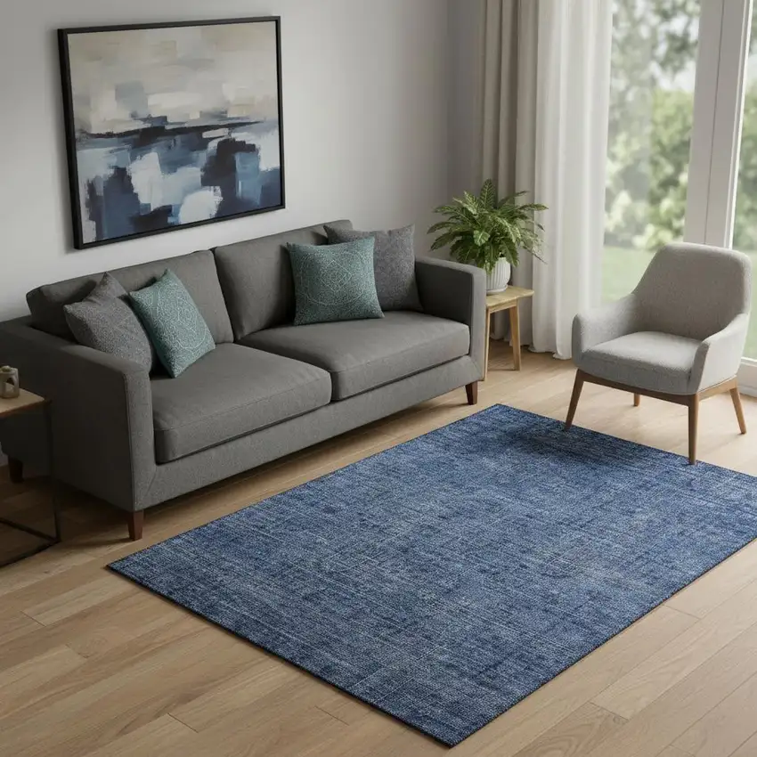 Navy Blue And Gray Southwestern Washable Area Rug With UV Protection Photo 1