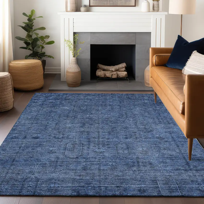 Navy Blue And Gray Southwestern Washable Area Rug With UV Protection Photo 6
