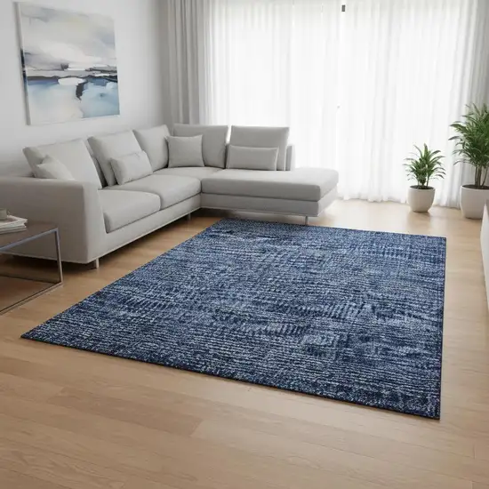 Navy Blue And Gray Southwestern Washable Area Rug With UV Protection Photo 2