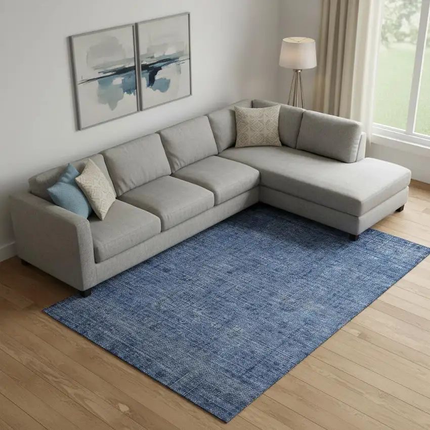 Navy Blue And Gray Southwestern Washable Area Rug With UV Protection Photo 1