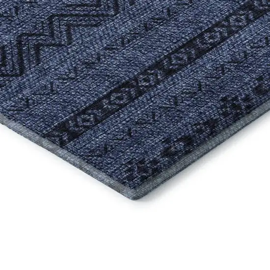 Navy Blue And Gray Southwestern Washable Area Rug With UV Protection Photo 7