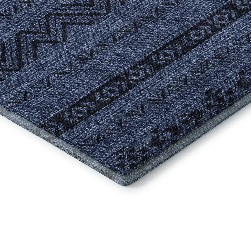 Navy Blue And Gray Southwestern Washable Area Rug With UV Protection Photo 7