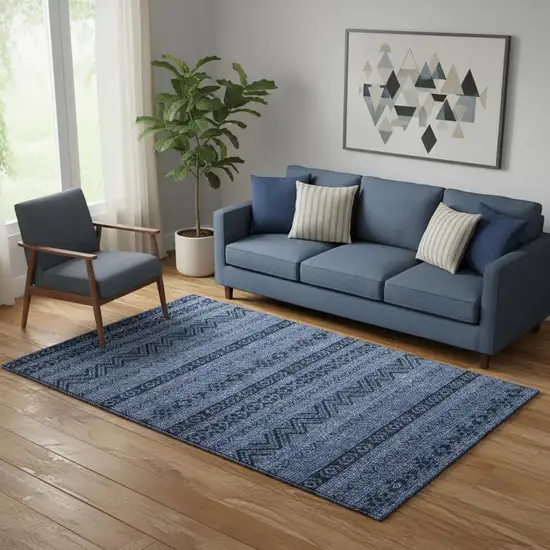 Navy Blue And Gray Southwestern Washable Area Rug With UV Protection Photo 1